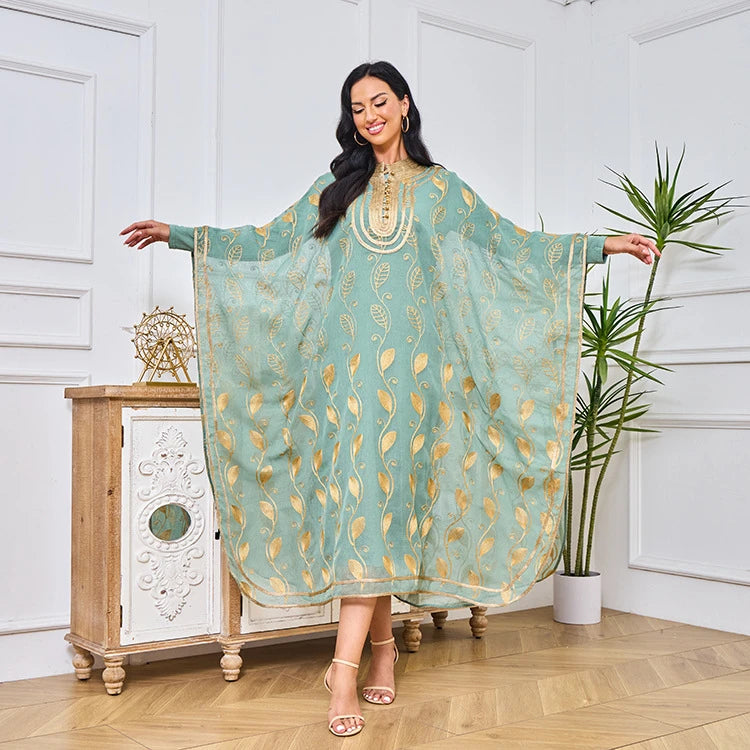 MH81 Summer Cotton Abaya 2 Piece Set | Breathable Embroidered Maxi Kaftan Dress
