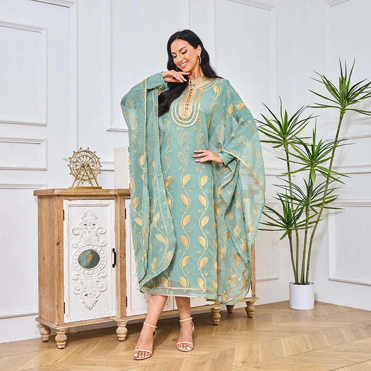 MH81 Summer Cotton Abaya 2 Piece Set | Breathable Embroidered Maxi Kaftan Dress