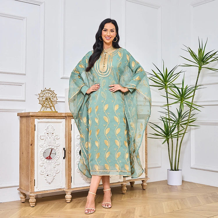 MH81 Summer Cotton Abaya 2 Piece Set | Breathable Embroidered Maxi Kaftan Dress