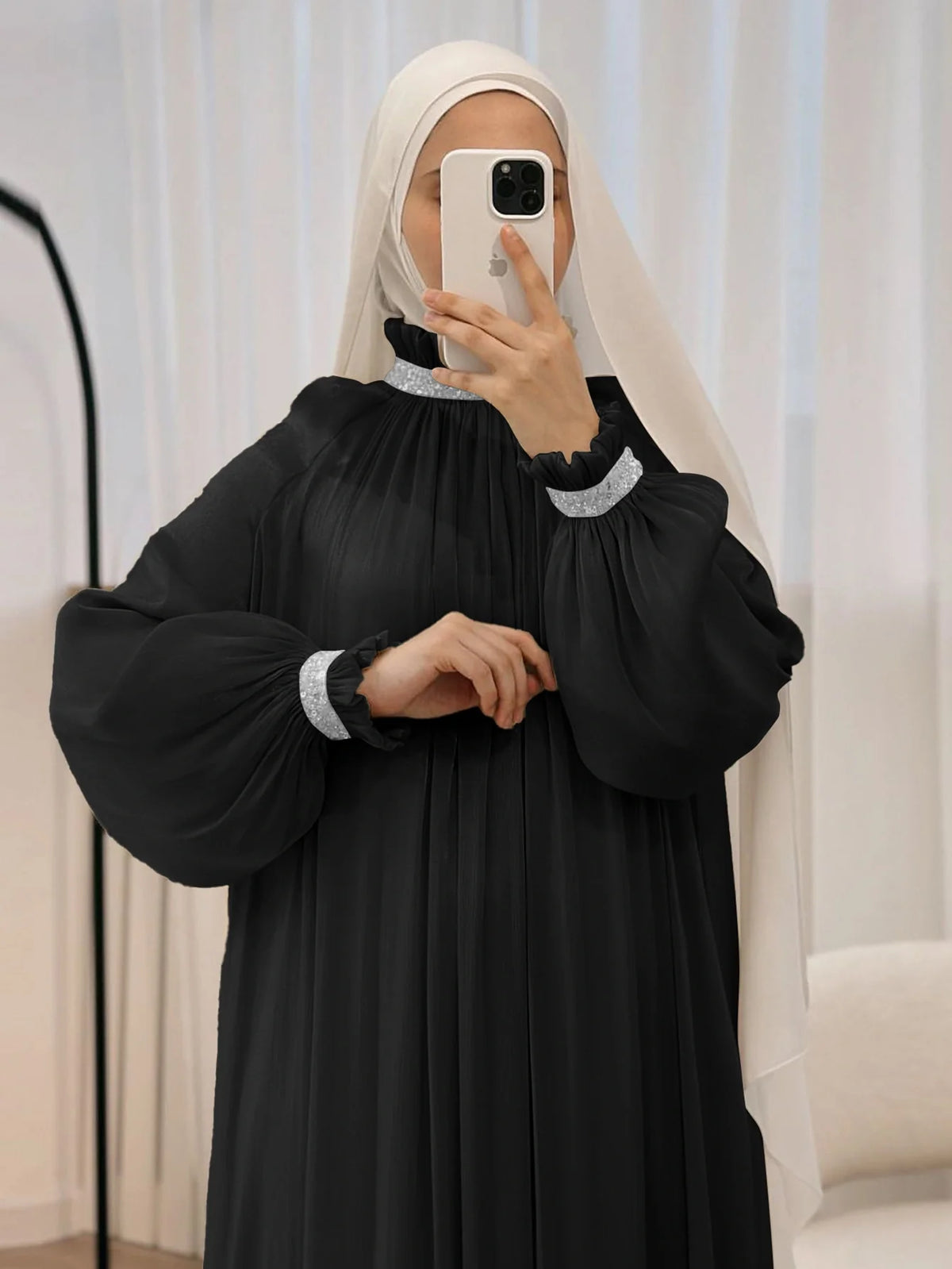 MH34 Sequin Abaya Maxi Dress with Belt | Elegant Modest Evening Wear