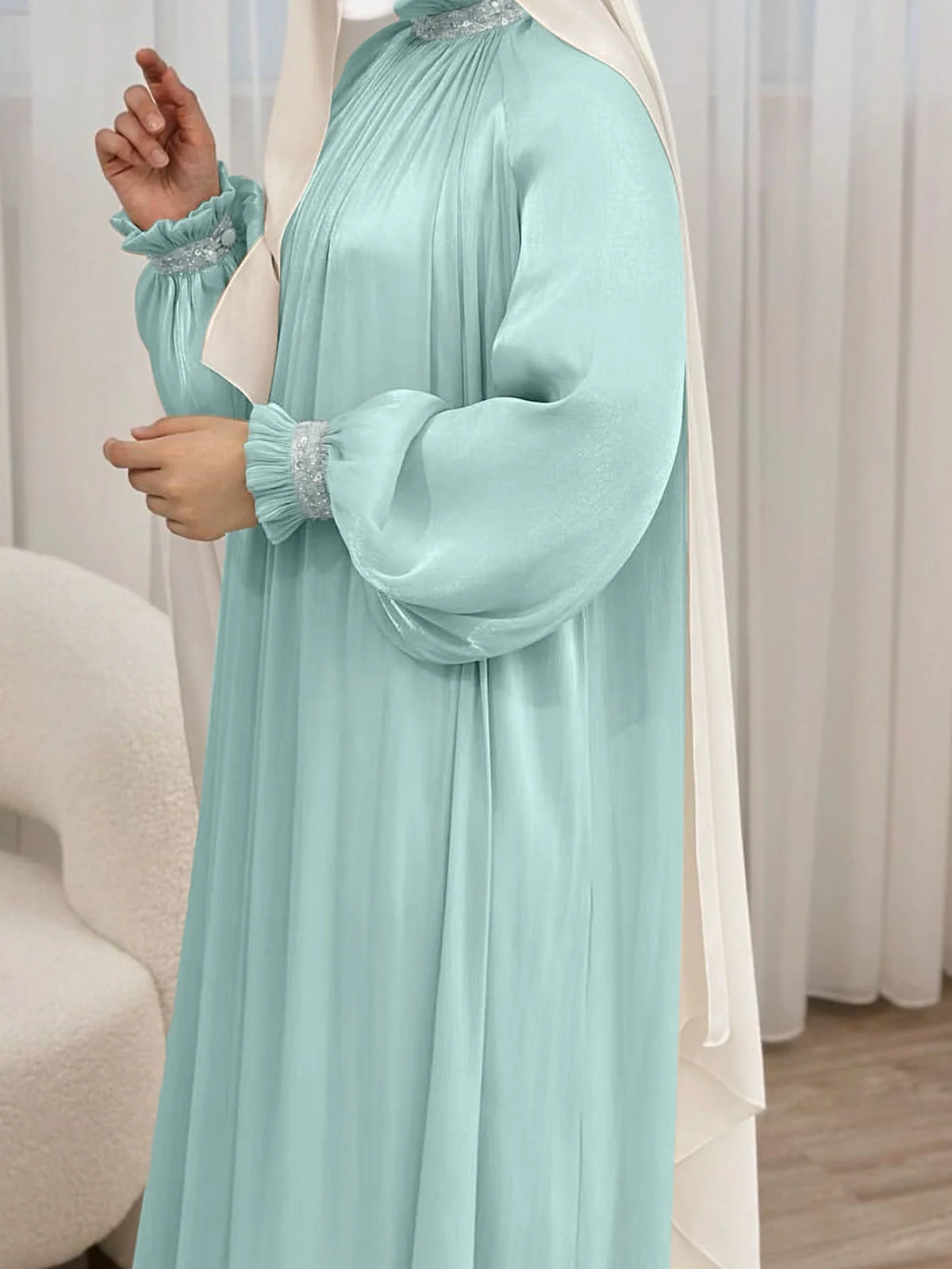 MH34 Sequin Abaya Maxi Dress with Belt | Elegant Modest Evening Wear