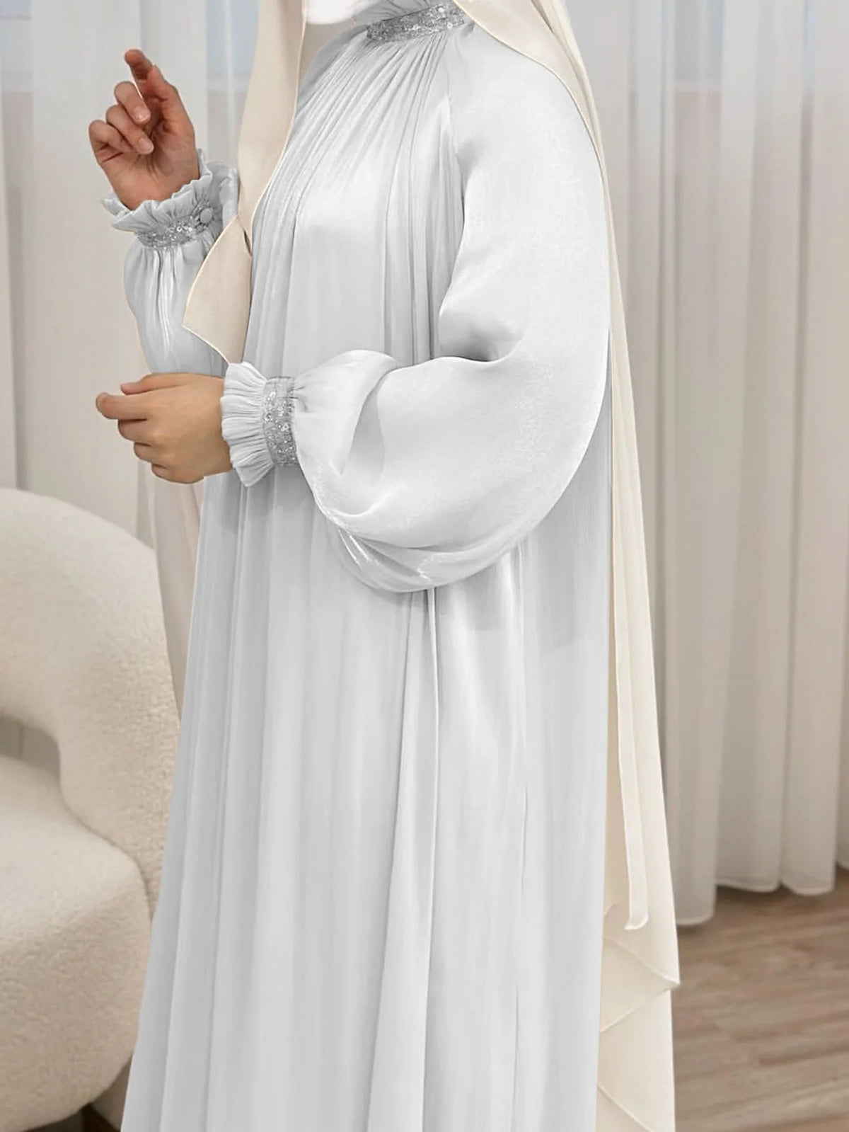 MH34 Sequin Abaya Maxi Dress with Belt | Elegant Modest Evening Wear