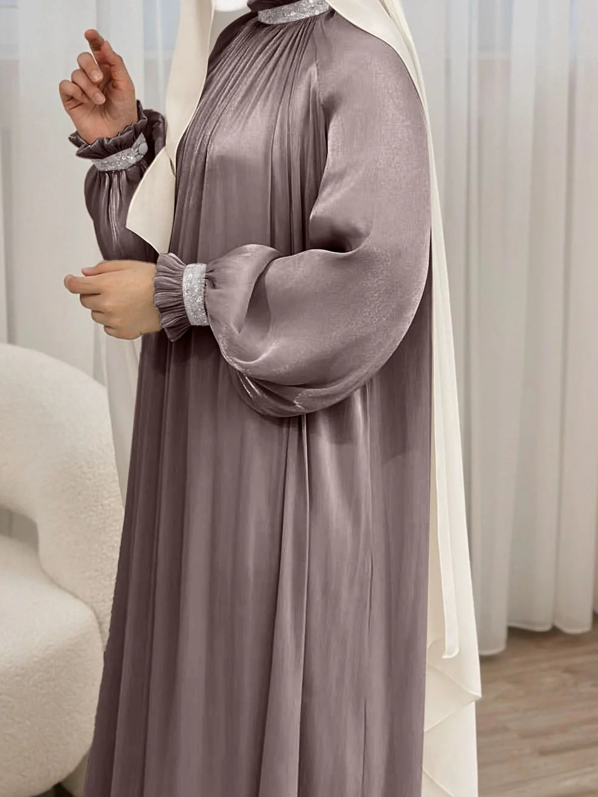 MH34 Sequin Abaya Maxi Dress with Belt | Elegant Modest Evening Wear