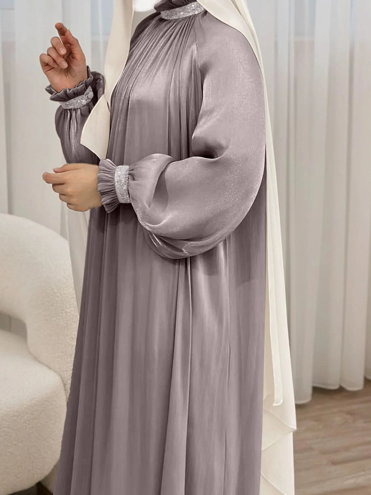 MH34 Sequin Abaya Maxi Dress with Belt | Elegant Modest Evening Wear