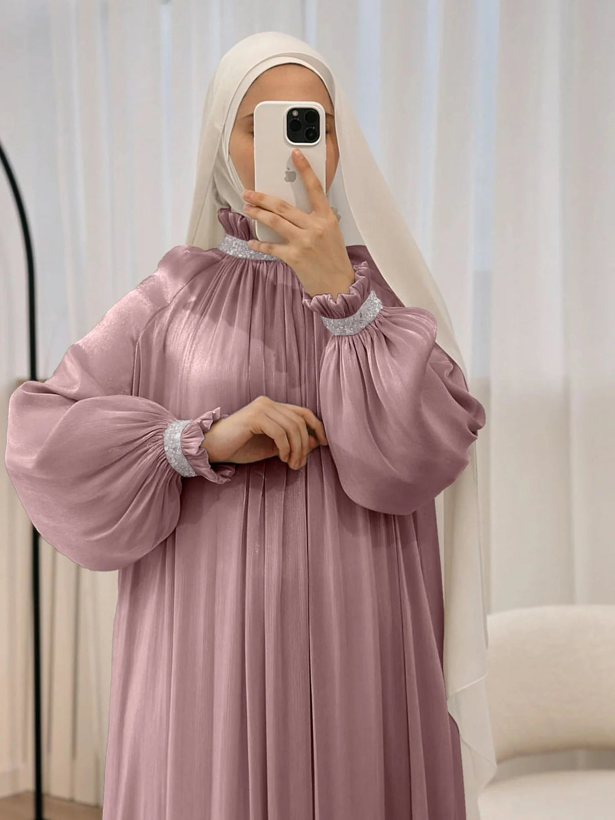 MH34 Sequin Abaya Maxi Dress with Belt | Elegant Modest Evening Wear