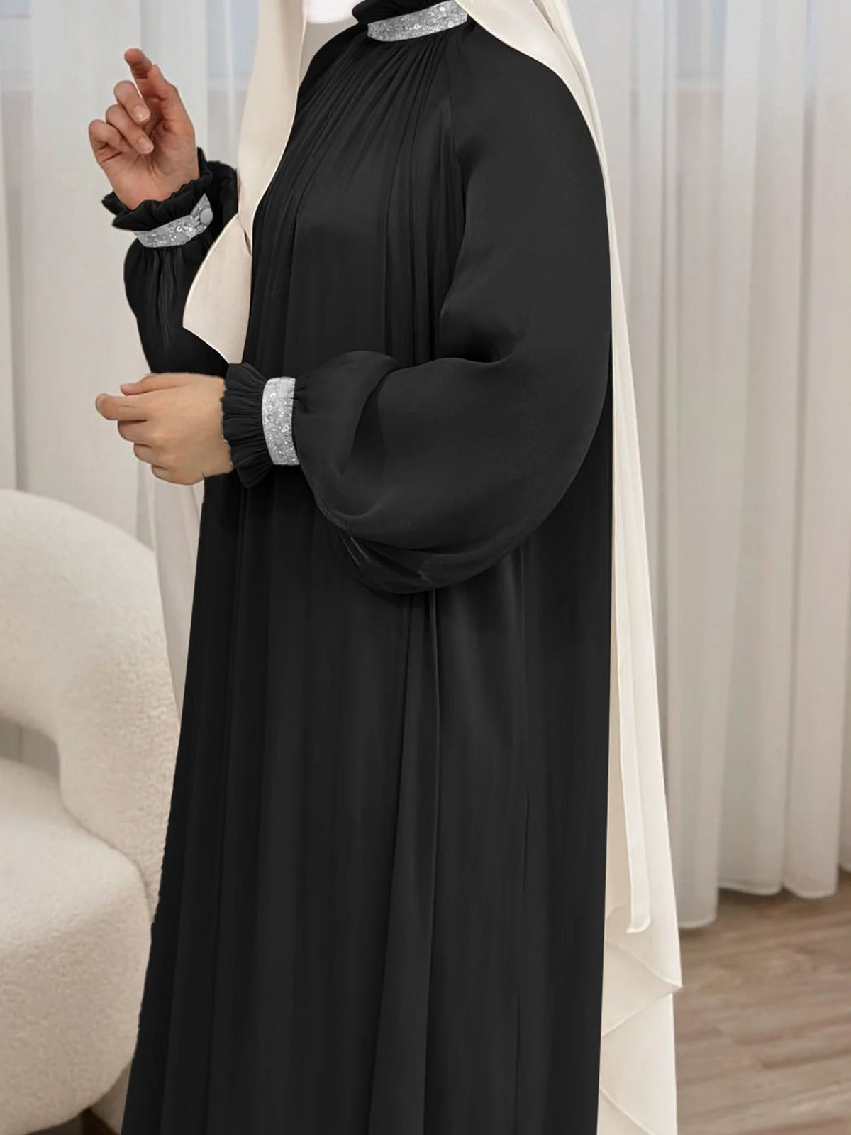 MH34 Sequin Abaya Maxi Dress with Belt | Elegant Modest Evening Wear