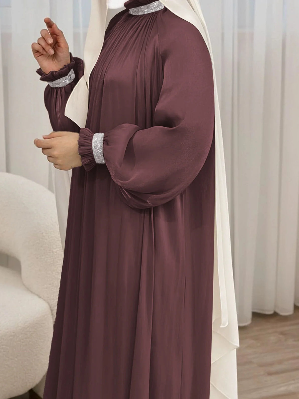MH34 Sequin Abaya Maxi Dress with Belt | Elegant Modest Evening Wear