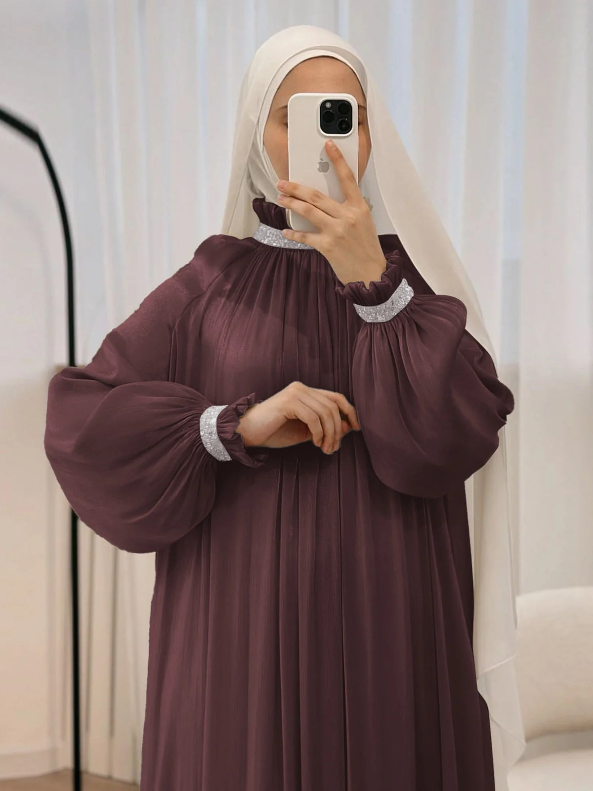 MH34 Sequin Abaya Maxi Dress with Belt | Elegant Modest Evening Wear