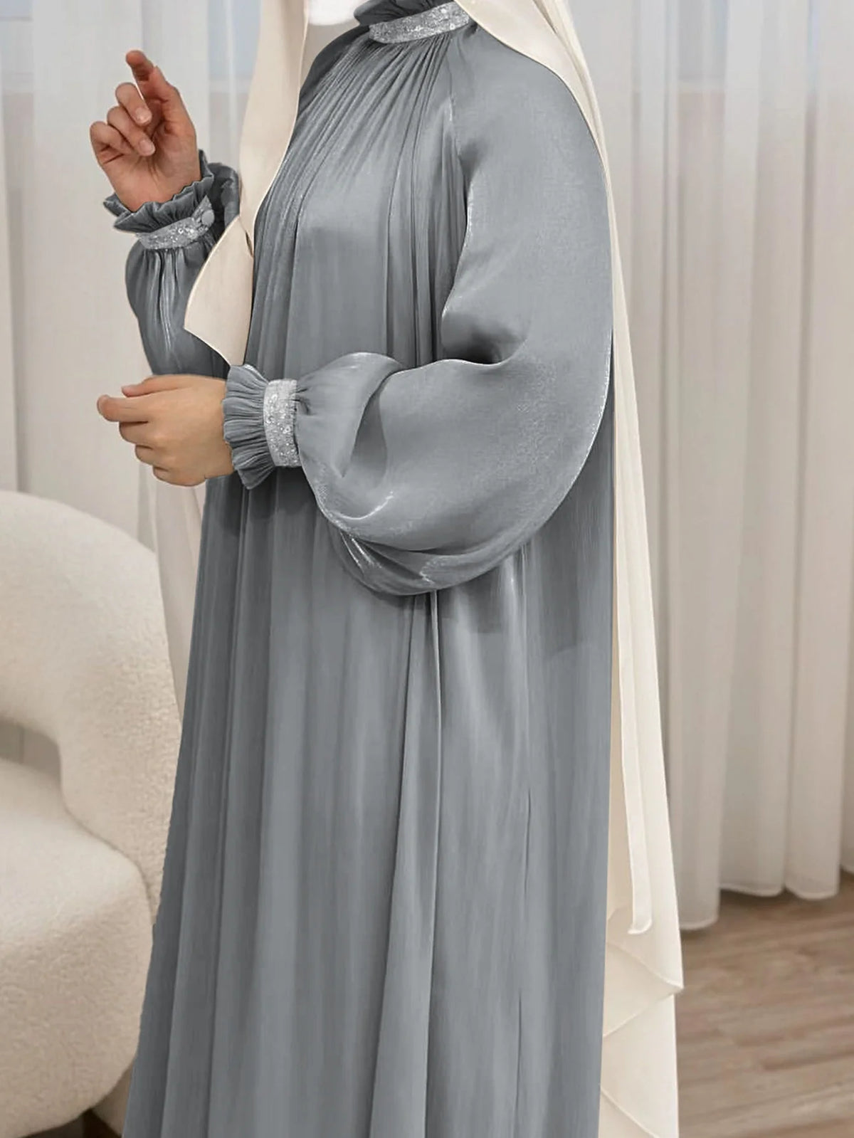 MH34 Sequin Abaya Maxi Dress with Belt | Elegant Modest Evening Wear
