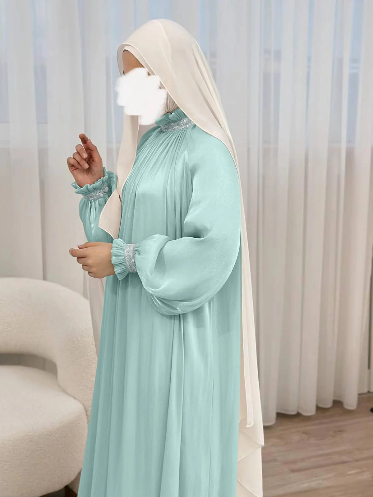 MH34 Sequin Abaya Maxi Dress with Belt | Elegant Modest Evening Wear