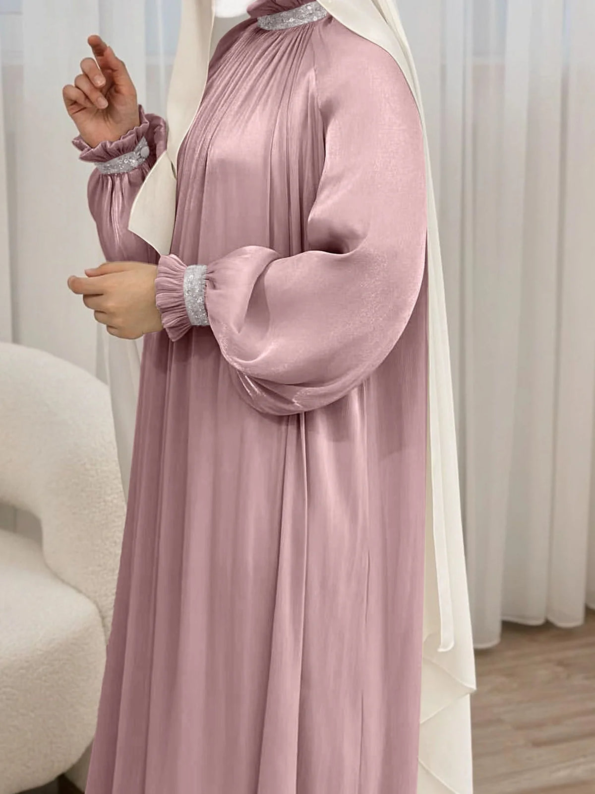 MH34 Sequin Abaya Maxi Dress with Belt | Elegant Modest Evening Wear