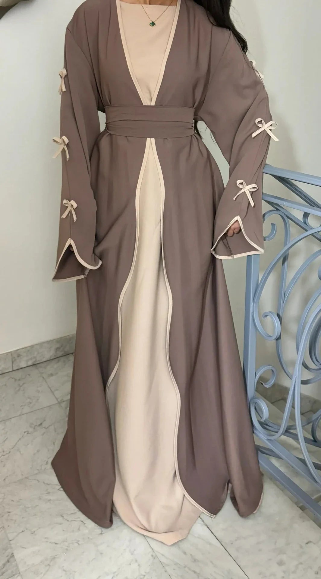 MH41 Yasmina Wave Abaya Cardigan | Premium Nidha Silk Open Robe for Modest Fashion