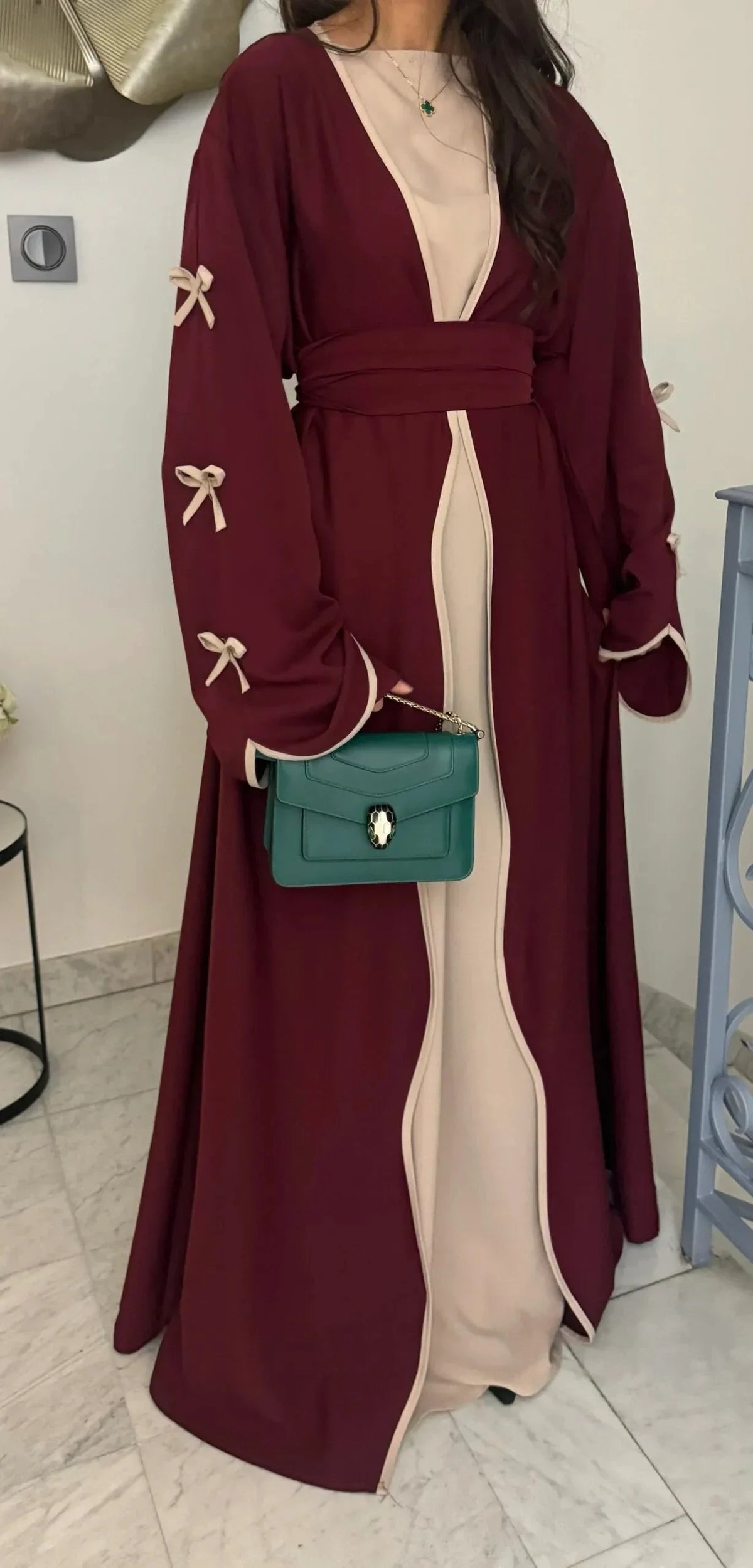 MH41 Yasmina Wave Abaya Cardigan | Premium Nidha Silk Open Robe for Modest Fashion