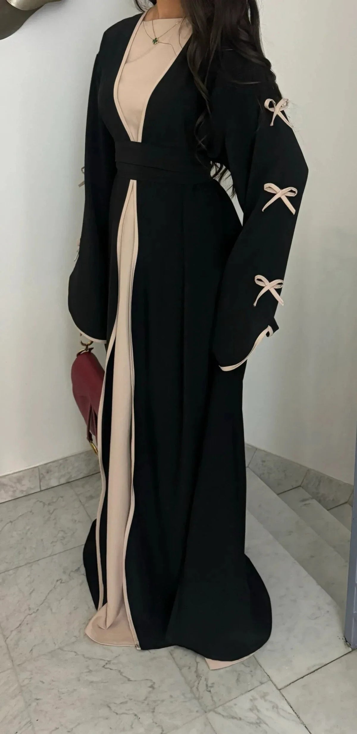 MH41 Yasmina Wave Abaya Cardigan | Premium Nidha Silk Open Robe for Modest Fashion
