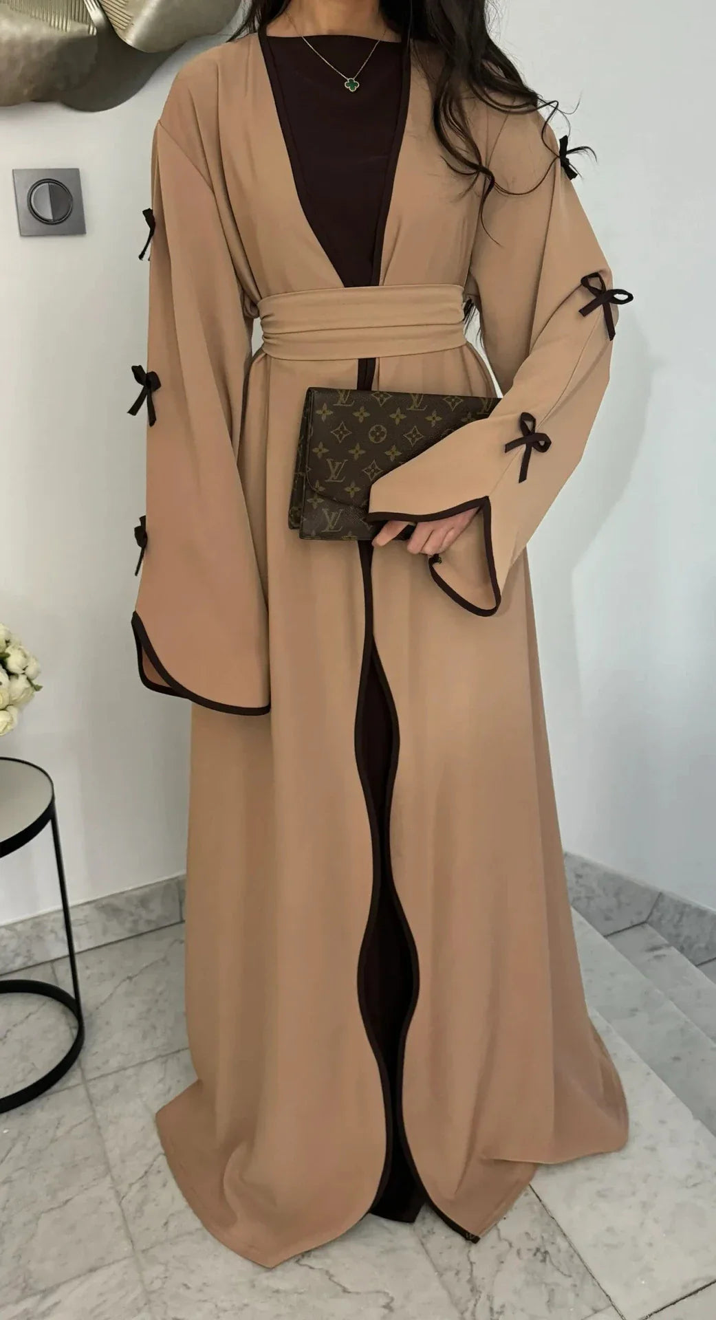 MH41 Yasmina Wave Abaya Cardigan | Premium Nidha Silk Open Robe for Modest Fashion
