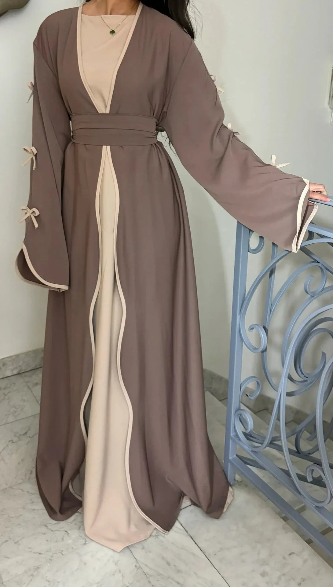 MH41 Yasmina Wave Abaya Cardigan | Premium Nidha Silk Open Robe for Modest Fashion