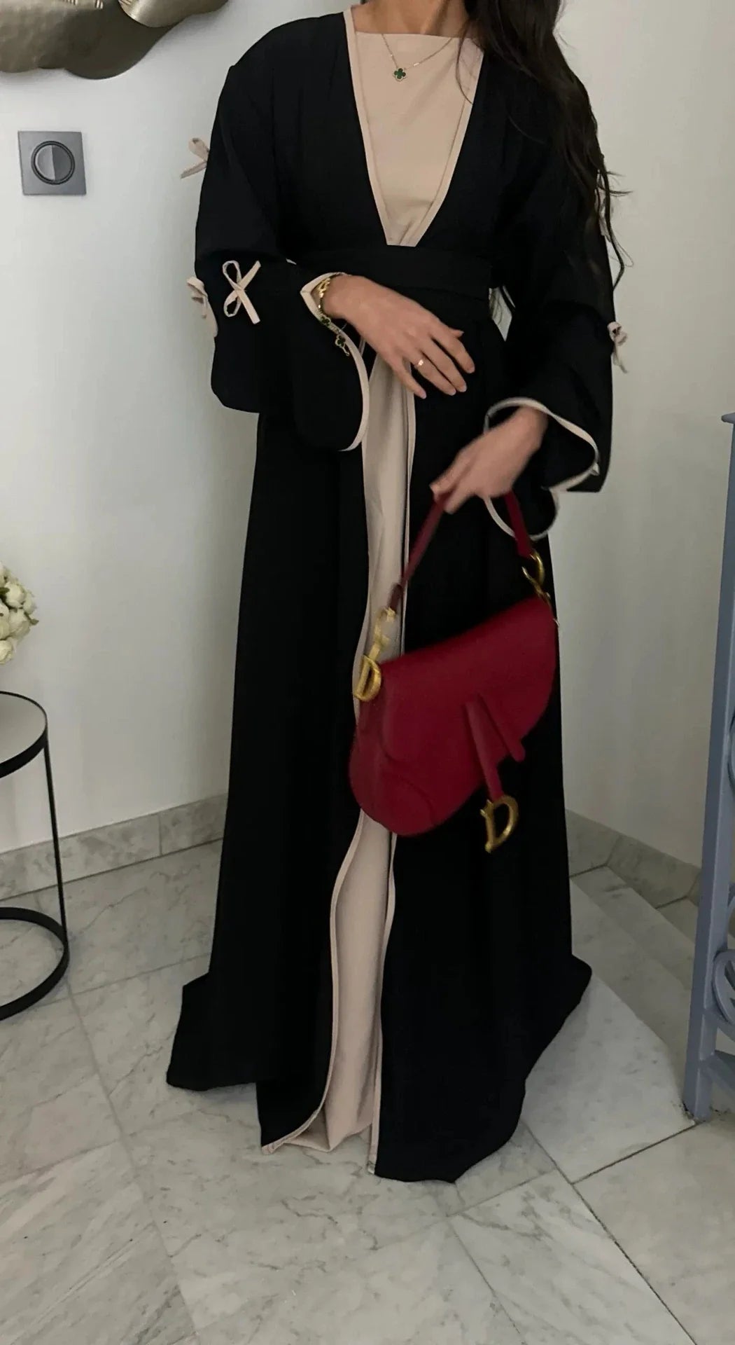 MH41 Yasmina Wave Abaya Cardigan | Premium Nidha Silk Open Robe for Modest Fashion