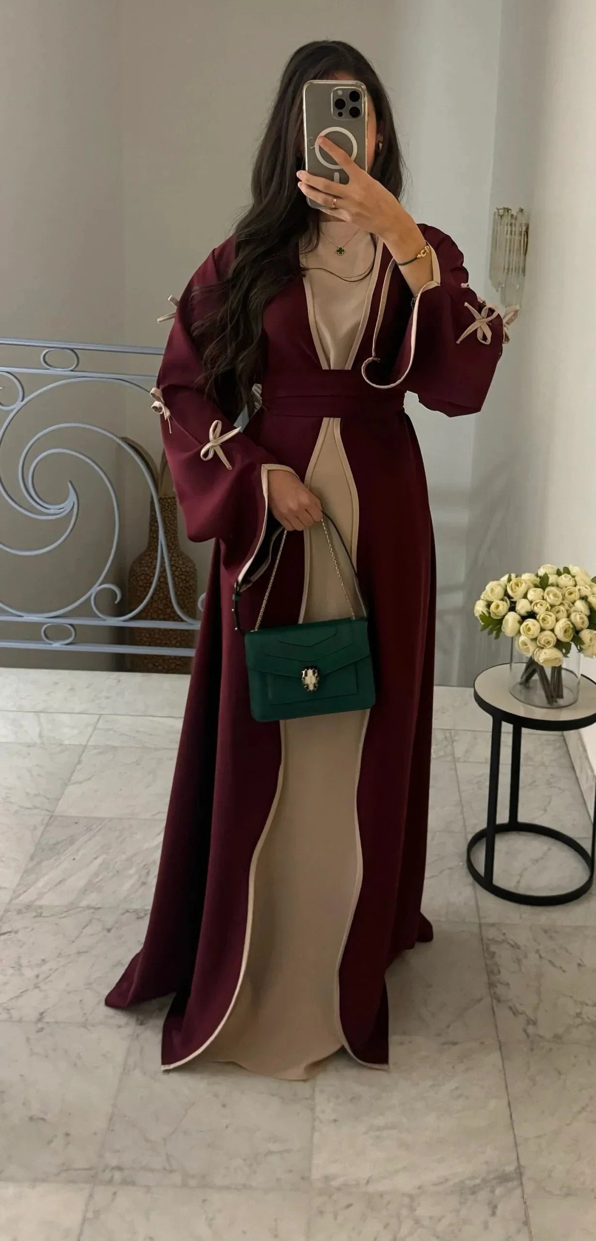MH41 Yasmina Wave Abaya Cardigan | Premium Nidha Silk Open Robe for Modest Fashion