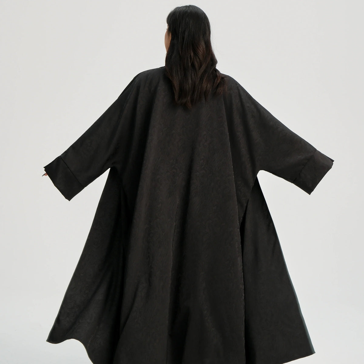 MH27 Jacquard Open Abaya | Split Sleeve Khaleeji Kaftan Cardigan for Women
