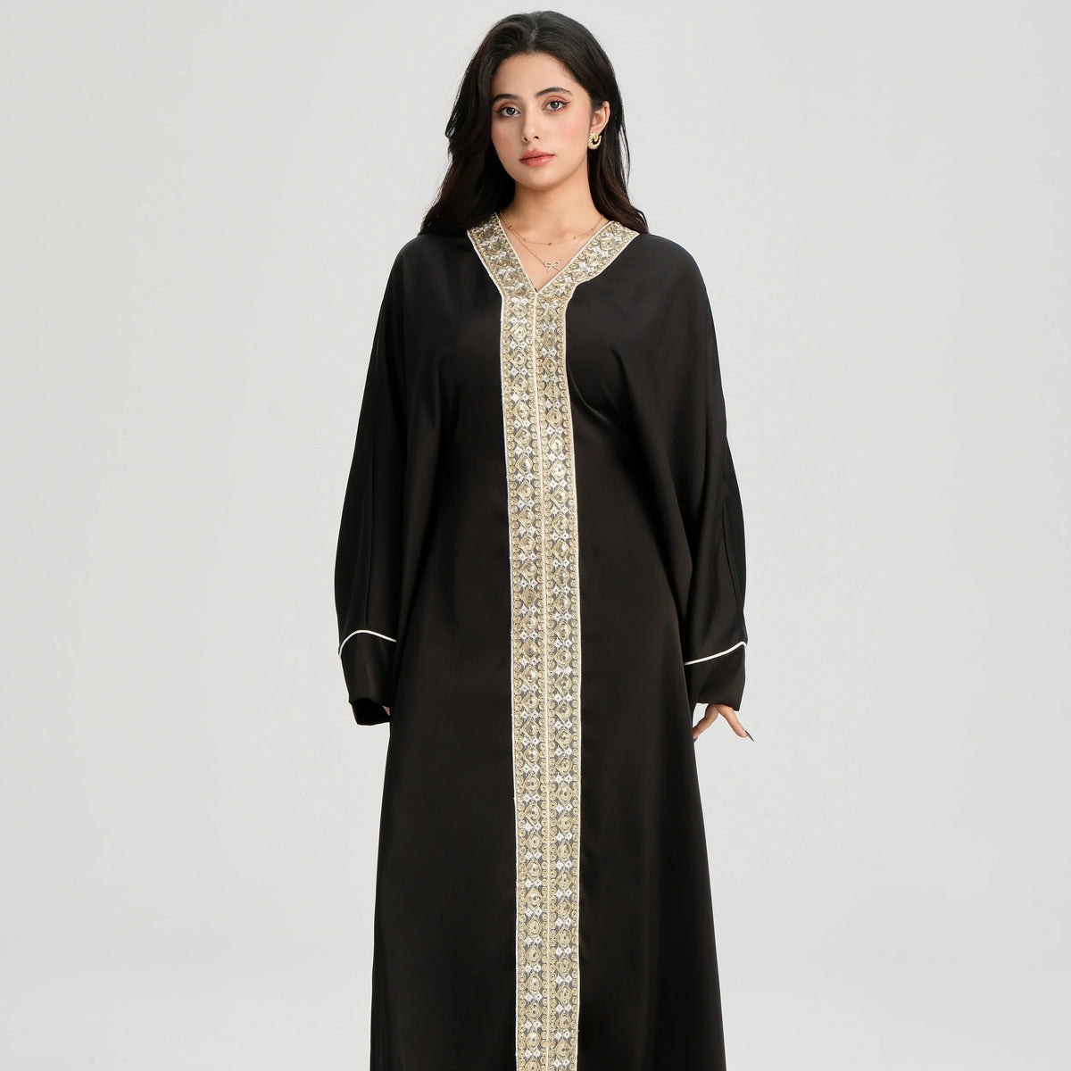 MH20 Gold Lace Kaftan Abaya | Luxury Khaleeji Maxi Dress with Inner Belt