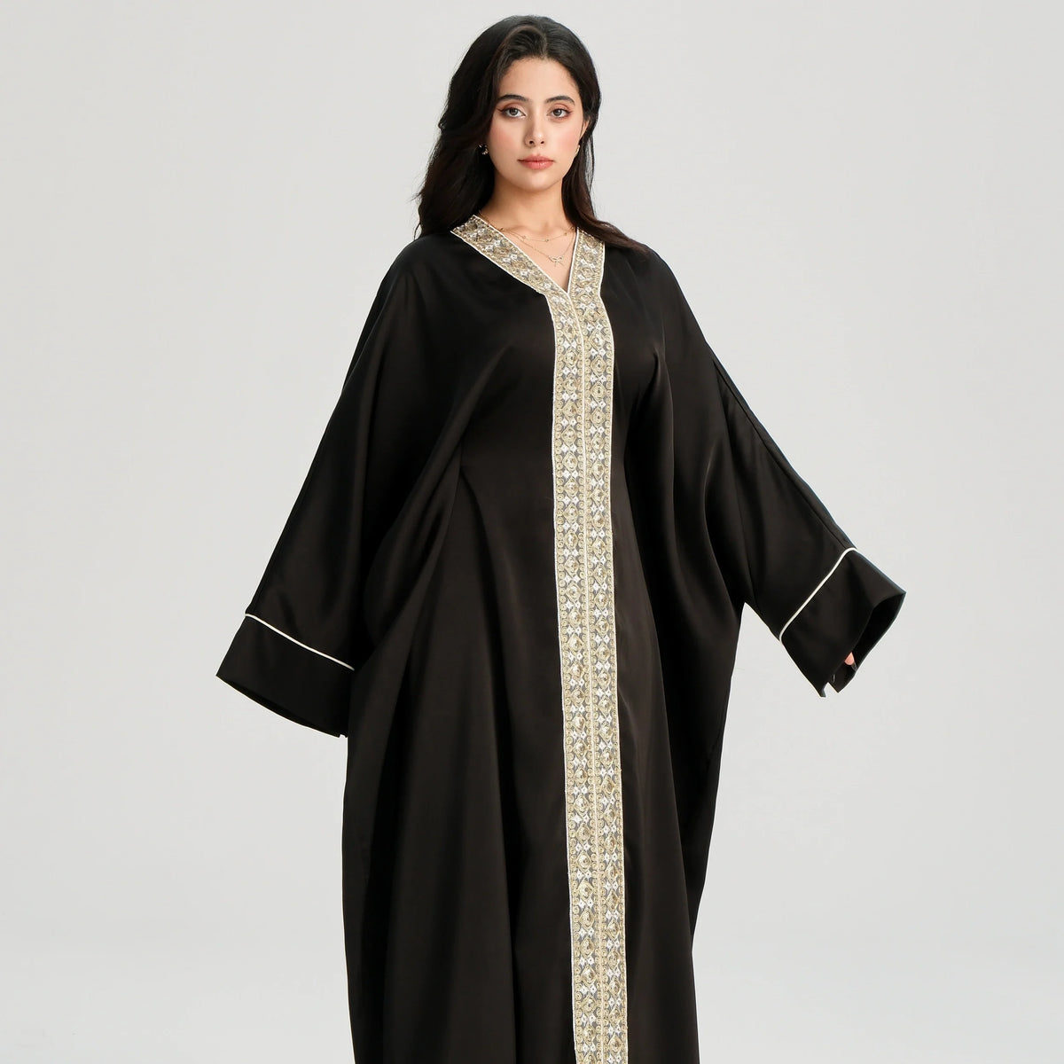 MH20 Gold Lace Kaftan Abaya | Luxury Khaleeji Maxi Dress with Inner Belt