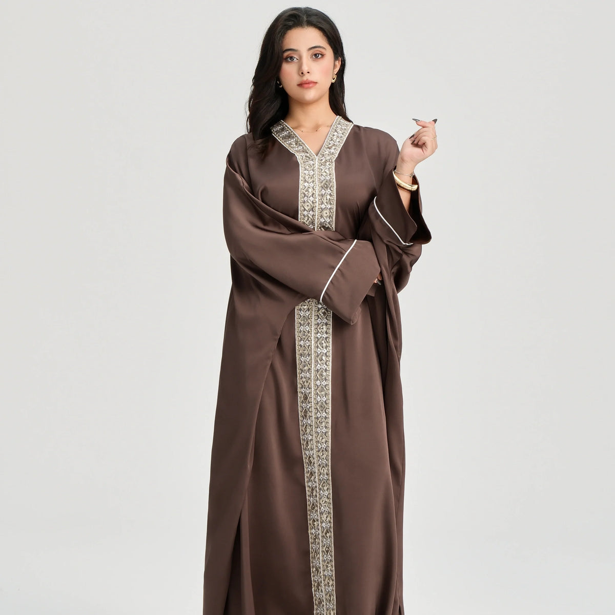 MH20 Gold Lace Kaftan Abaya | Luxury Khaleeji Maxi Dress with Inner Belt