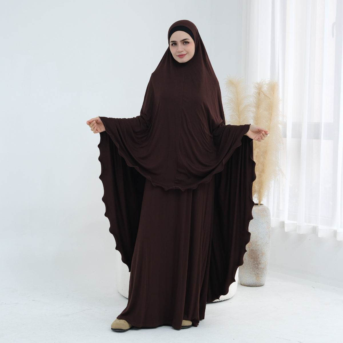 Modal Jersey Prayer Outfit Set – One-Piece Khimar & Long Dre | detail close-up | Maha The Label modest wear