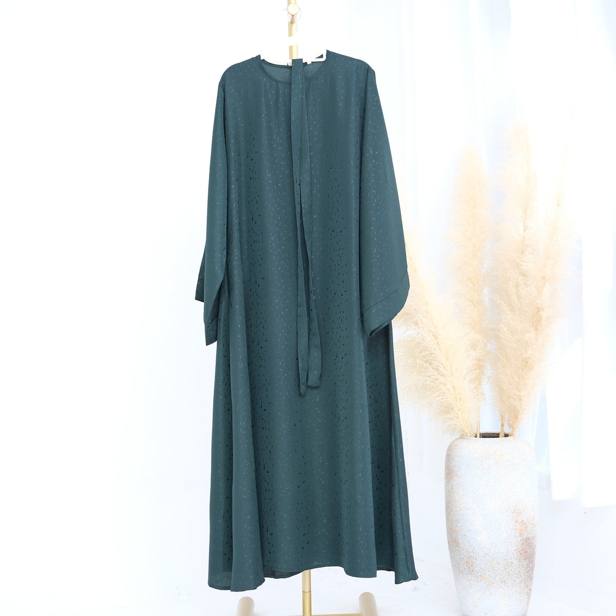 3D Jacquard Abaya – Elegant Belted Dress or Open Abaya | view 14 | Maha The Label modest wear