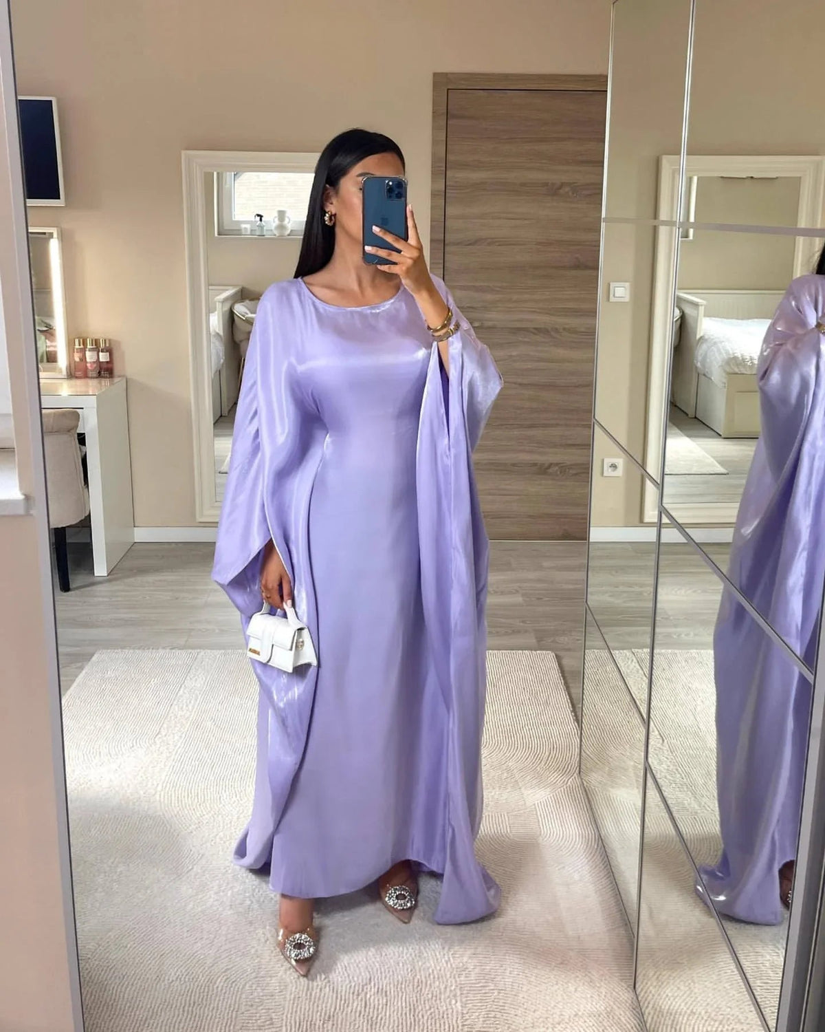 MH44 Plus Size Kaftan Abaya – Shiny Eid & Iftar Batwing Dress with Belt