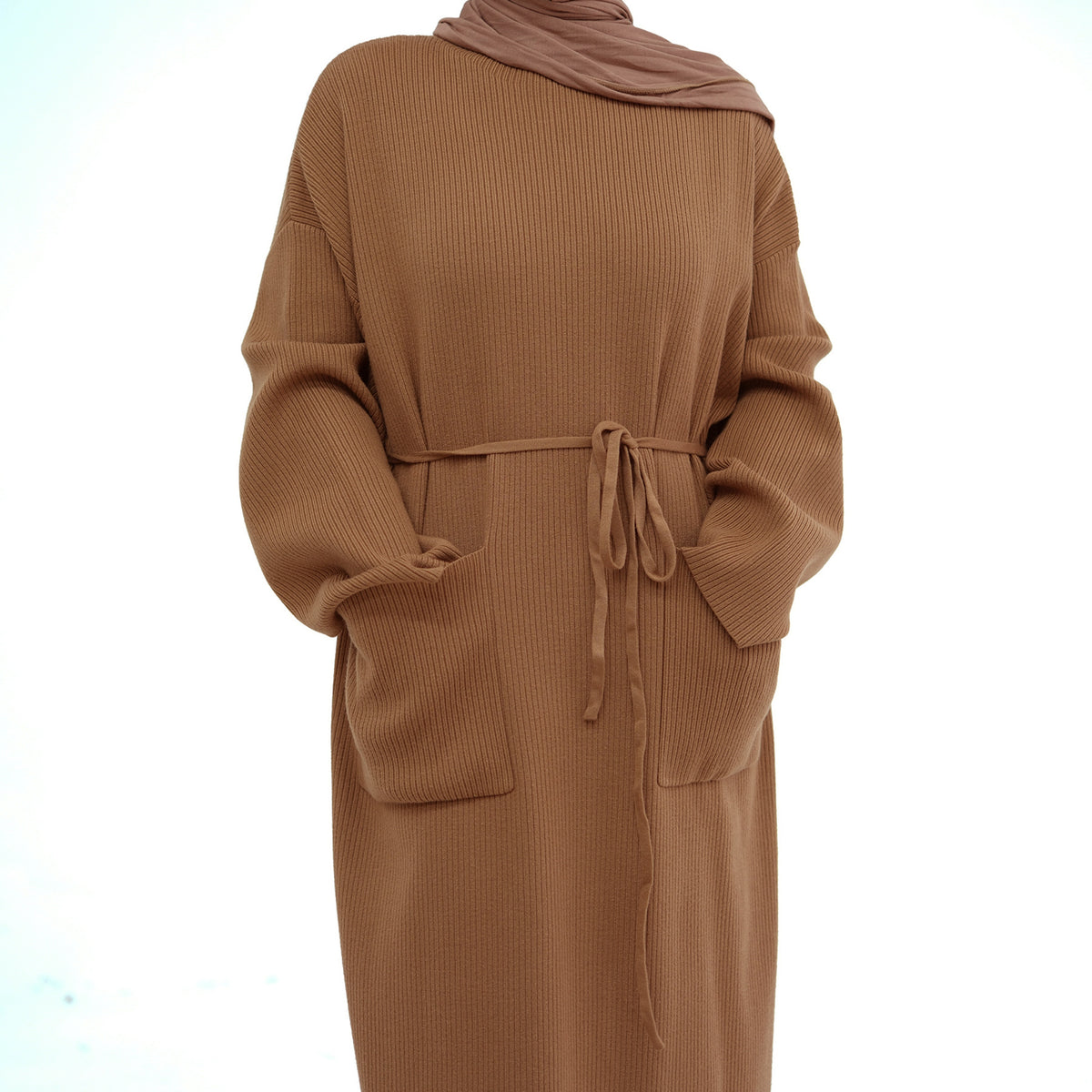 MH78 Winter Abaya with Pockets – Belted, Long Sleeve Modest Islamic Dress
