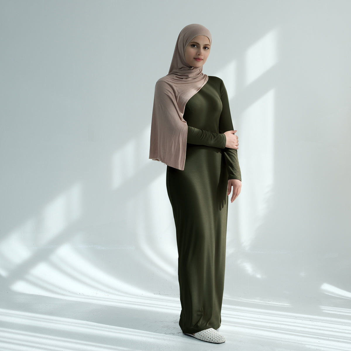 Modal Cotton Abaya Dress — Plain Solid Long Sleeve Maxi, Hij | detail close-up | Maha The Label modest fashion