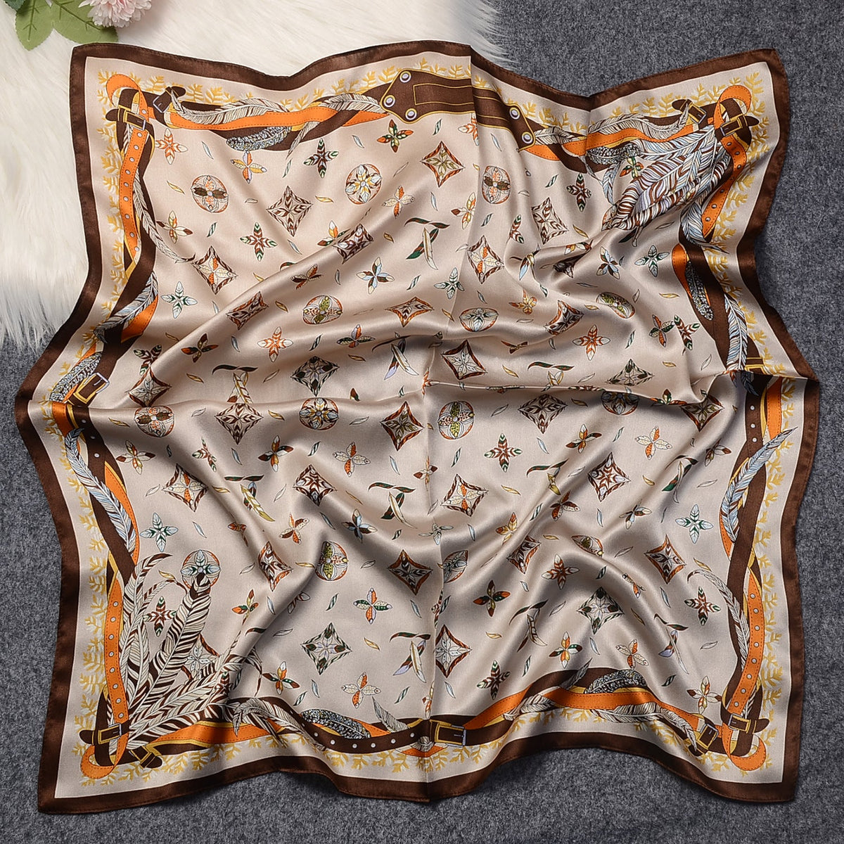 Silk Scarf Women Spring - Striped Mulberry Square UV Protect | view 12 | Maha The Label hijab