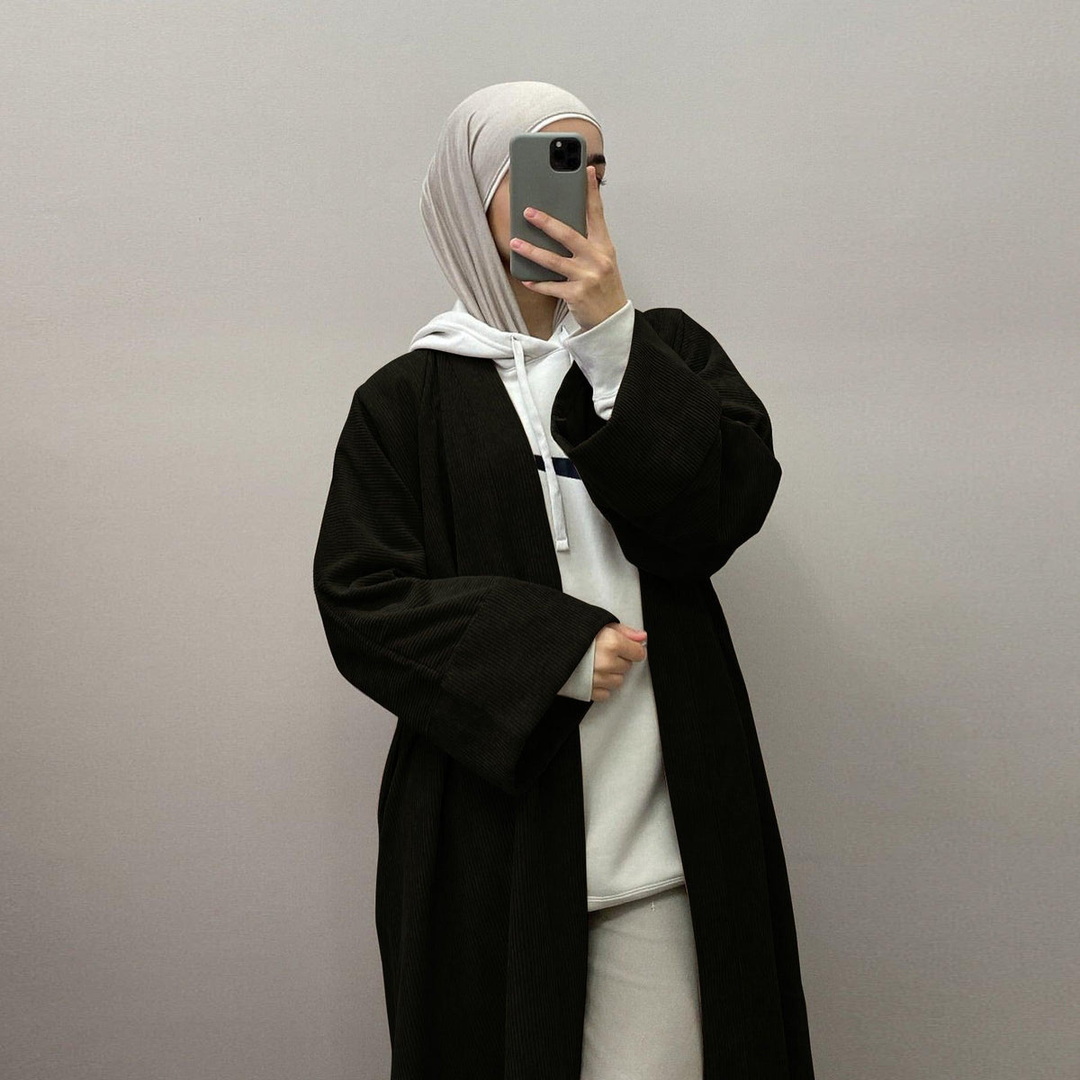 Aaliyah Corduroy Open Abaya Coat | Warm Winter Muslim Dress with Pockets - Mahathelabel