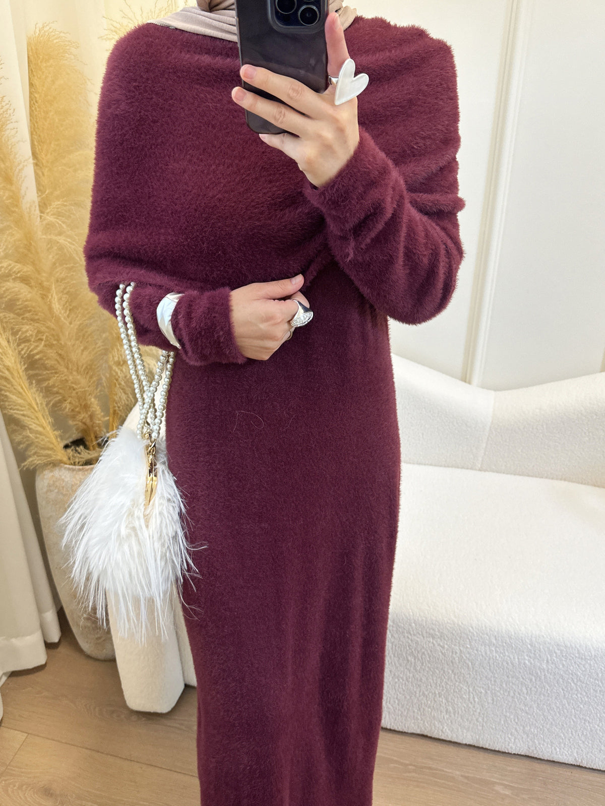 MH125 Faux Mink Knit Maxi Dress & Cape Set – Soft Winter Modest Two-Piece