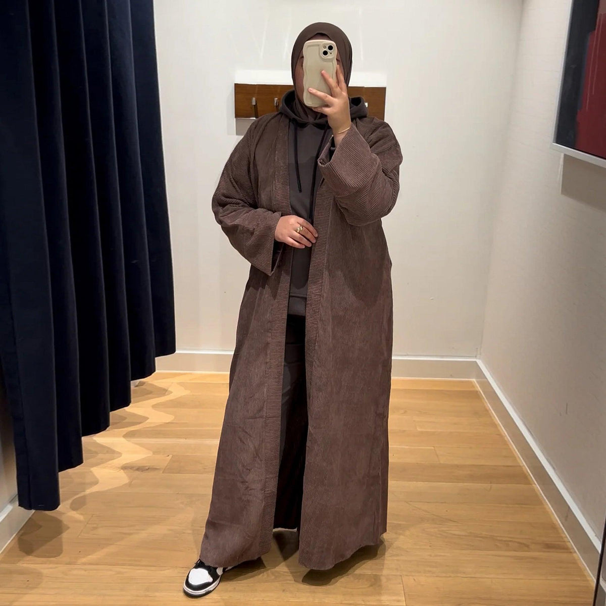Aaliyah Corduroy Open Abaya Coat | Warm Winter Muslim Dress with Pockets - Mahathelabel