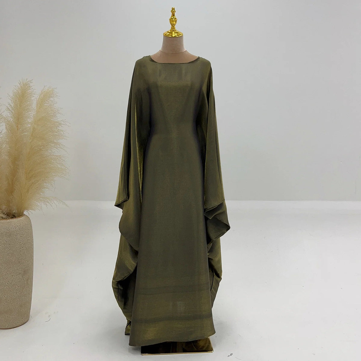 MH44 Plus Size Kaftan Abaya – Shiny Eid & Iftar Batwing Dress with Belt