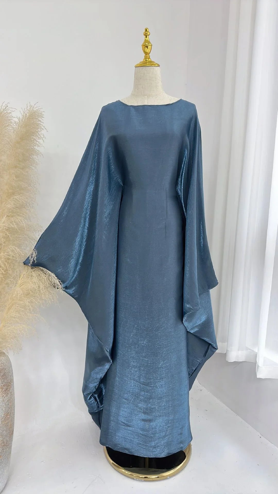 MH44 Plus Size Kaftan Abaya – Shiny Eid & Iftar Batwing Dress with Belt