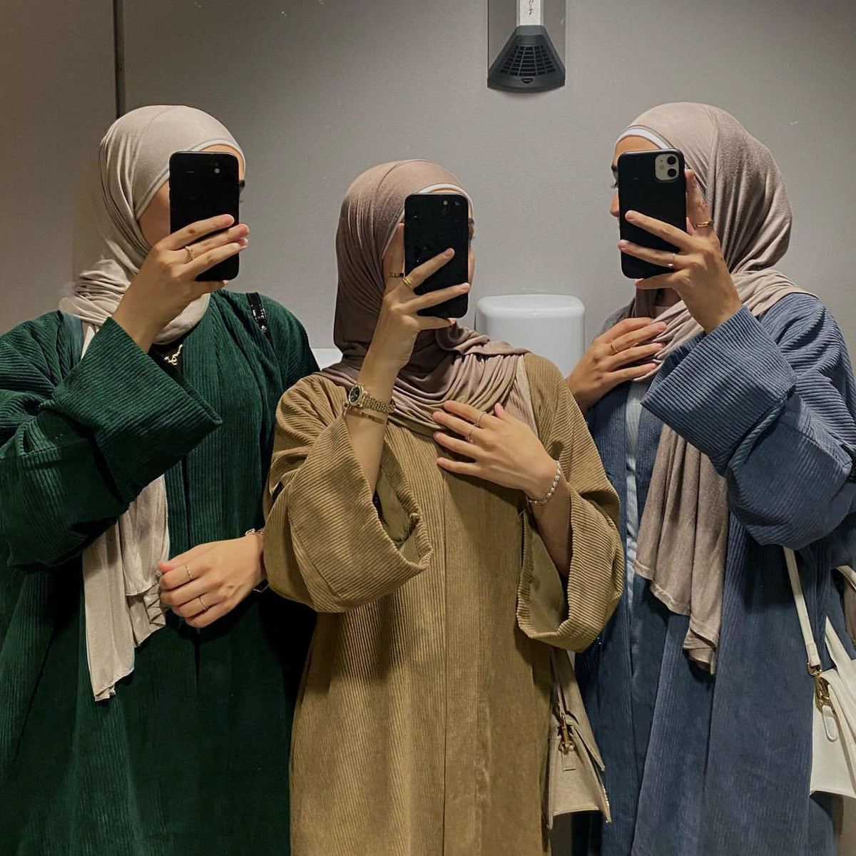 Aaliyah Corduroy Open Abaya Coat | Warm Winter Muslim Dress with Pockets - Mahathelabel