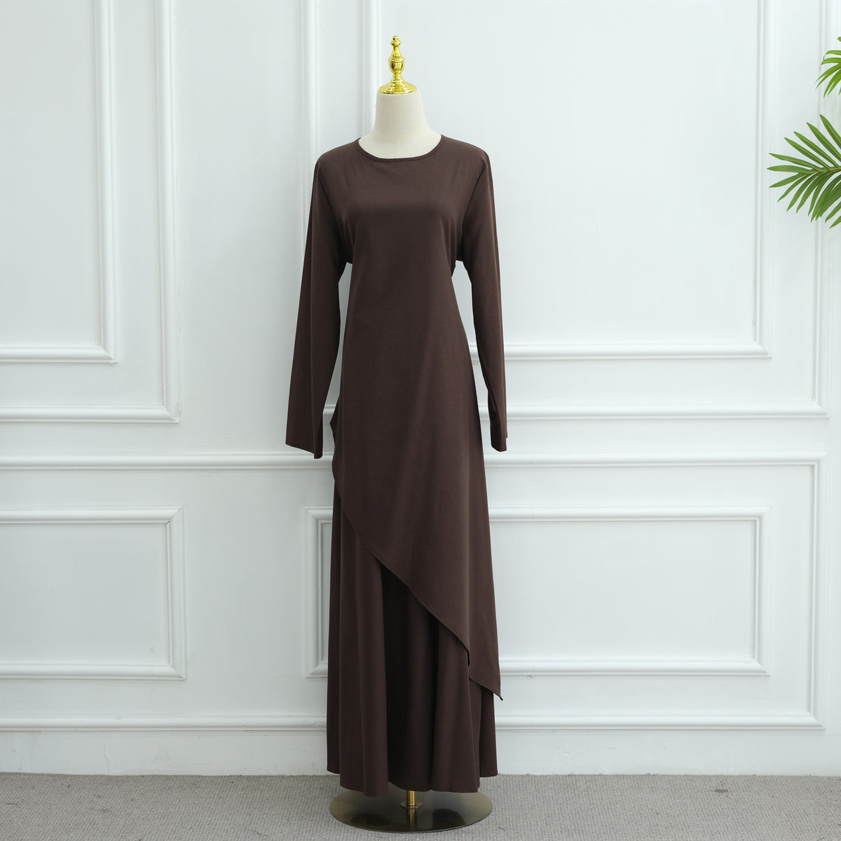MH87 Modest Cotton-Linen Two-Piece Set – Asymmetric Drape Top & Maxi Skirt | Muslim Women Outfit for Eid & Daily Wear