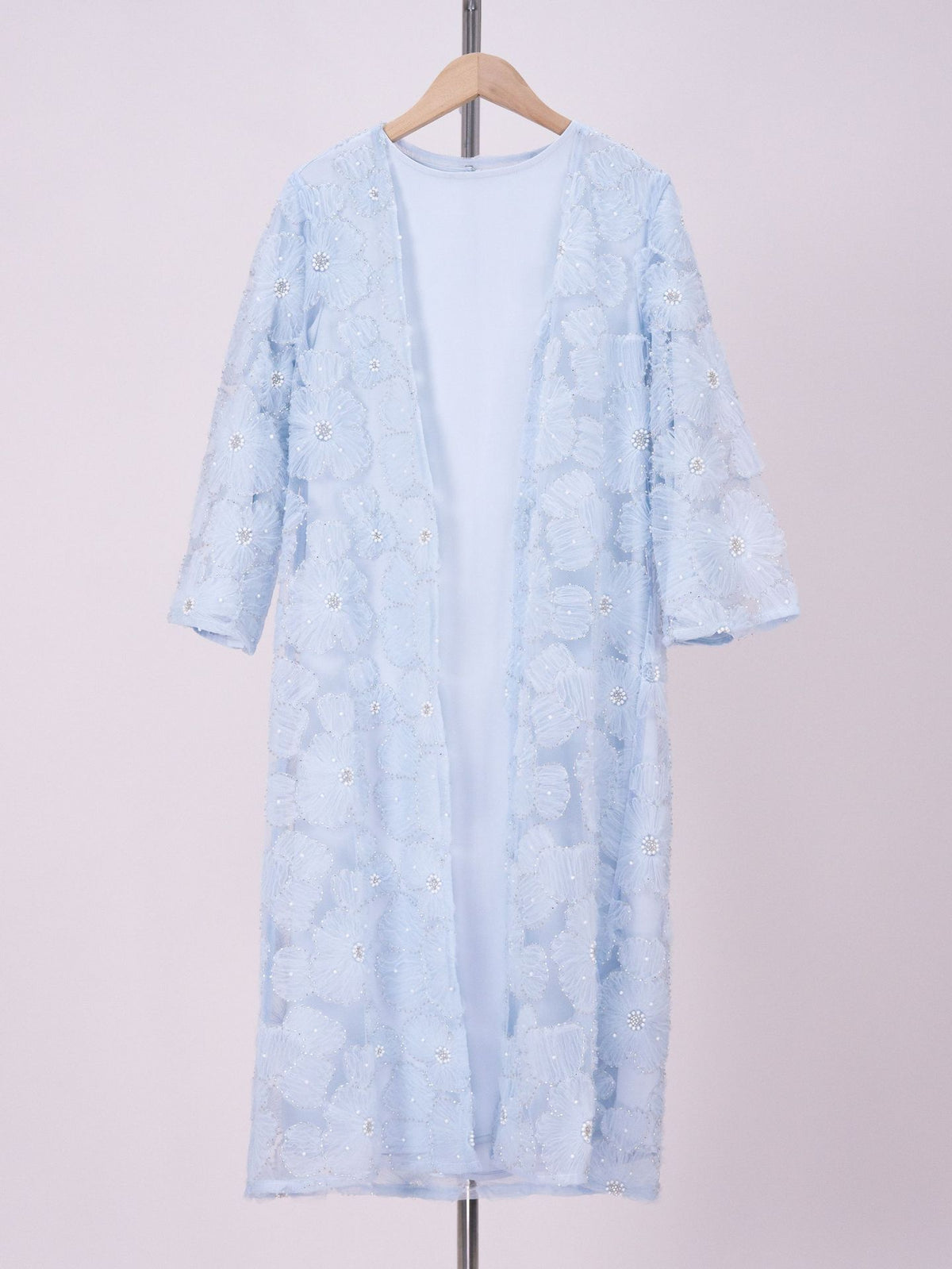 MH122 | Girls 2-Piece Mesh Flower Bead Jacket & Satin Dress Set | Ages 7–14