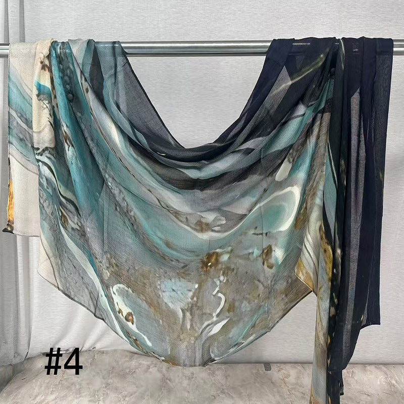 Muslim Hijab Scarf - Soft Modal Ink Print Headscarf for Wome | model wearing | Maha The Label hijab