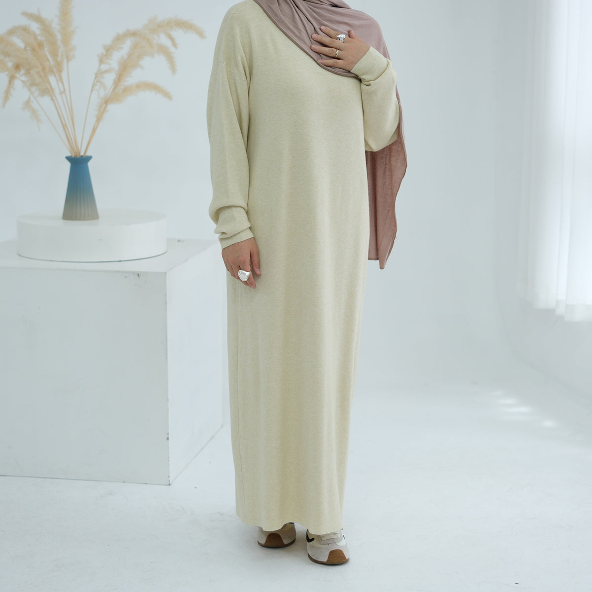 Autumn Winter Knit Maxi Dress for Muslim Women | Modest Long | fabric texture detail | Maha The Label modest wear