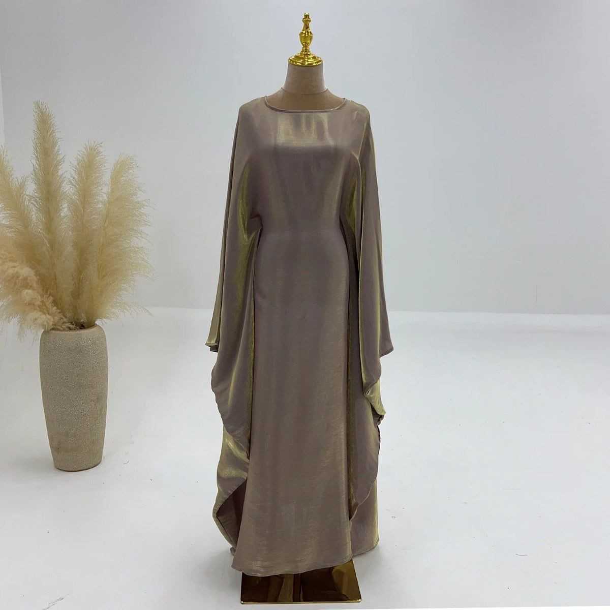 MH44 Plus Size Kaftan Abaya – Shiny Eid & Iftar Batwing Dress with Belt