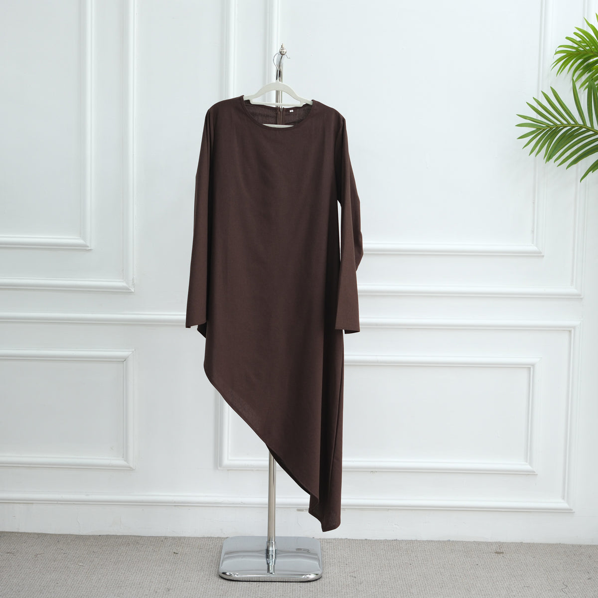 MH87 Modest Cotton-Linen Two-Piece Set – Asymmetric Drape Top & Maxi Skirt | Muslim Women Outfit for Eid & Daily Wear