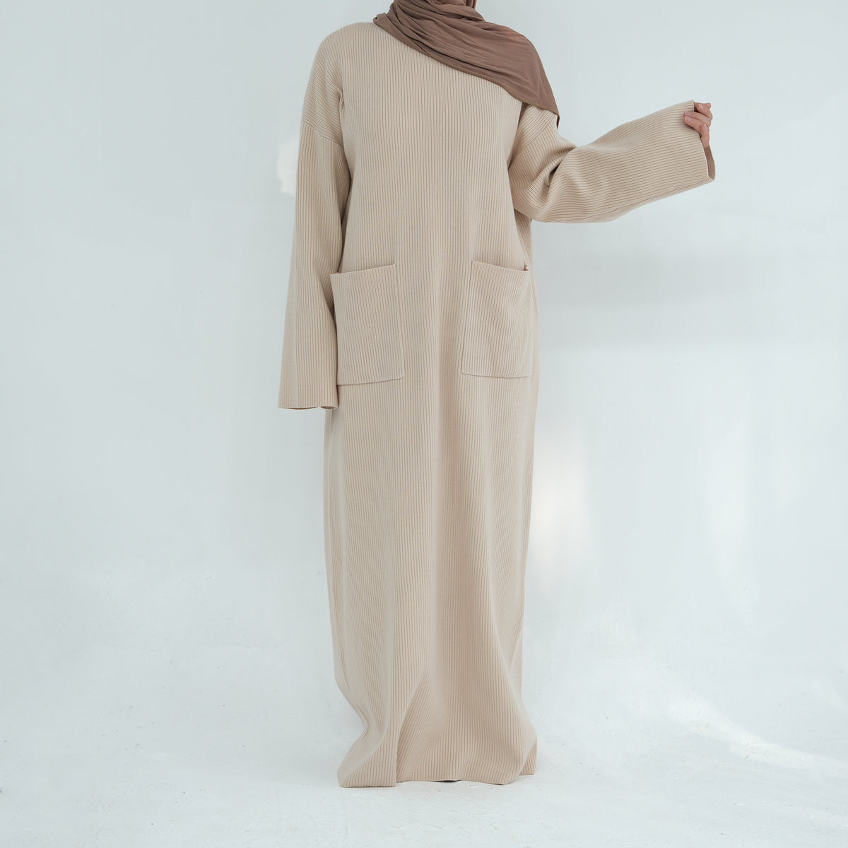 MH78 Winter Abaya with Pockets – Belted, Long Sleeve Modest Islamic Dress
