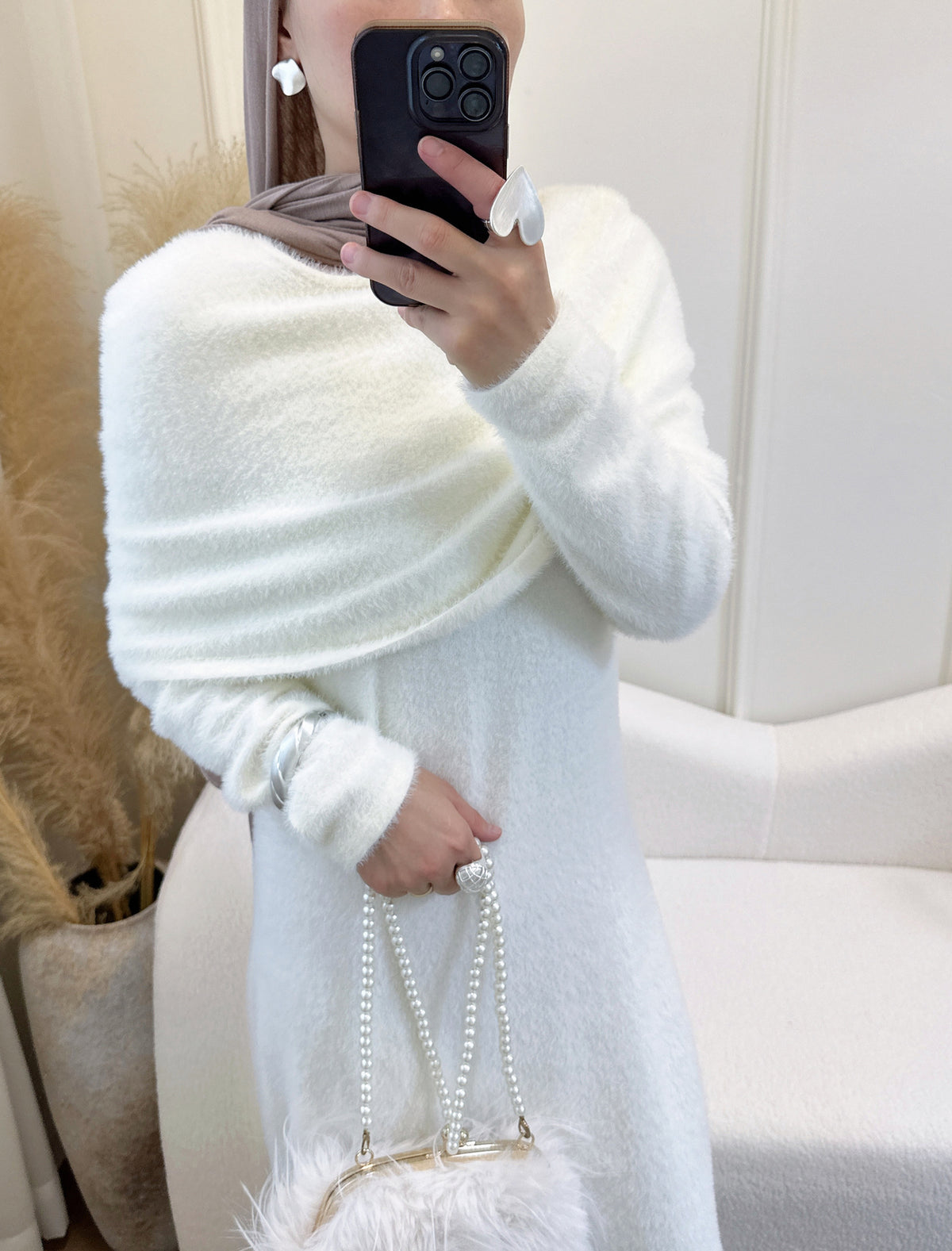 MH125 Faux Mink Knit Maxi Dress & Cape Set – Soft Winter Modest Two-Piece