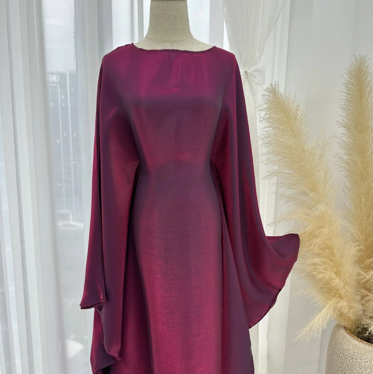 MH44 Plus Size Kaftan Abaya – Shiny Eid & Iftar Batwing Dress with Belt
