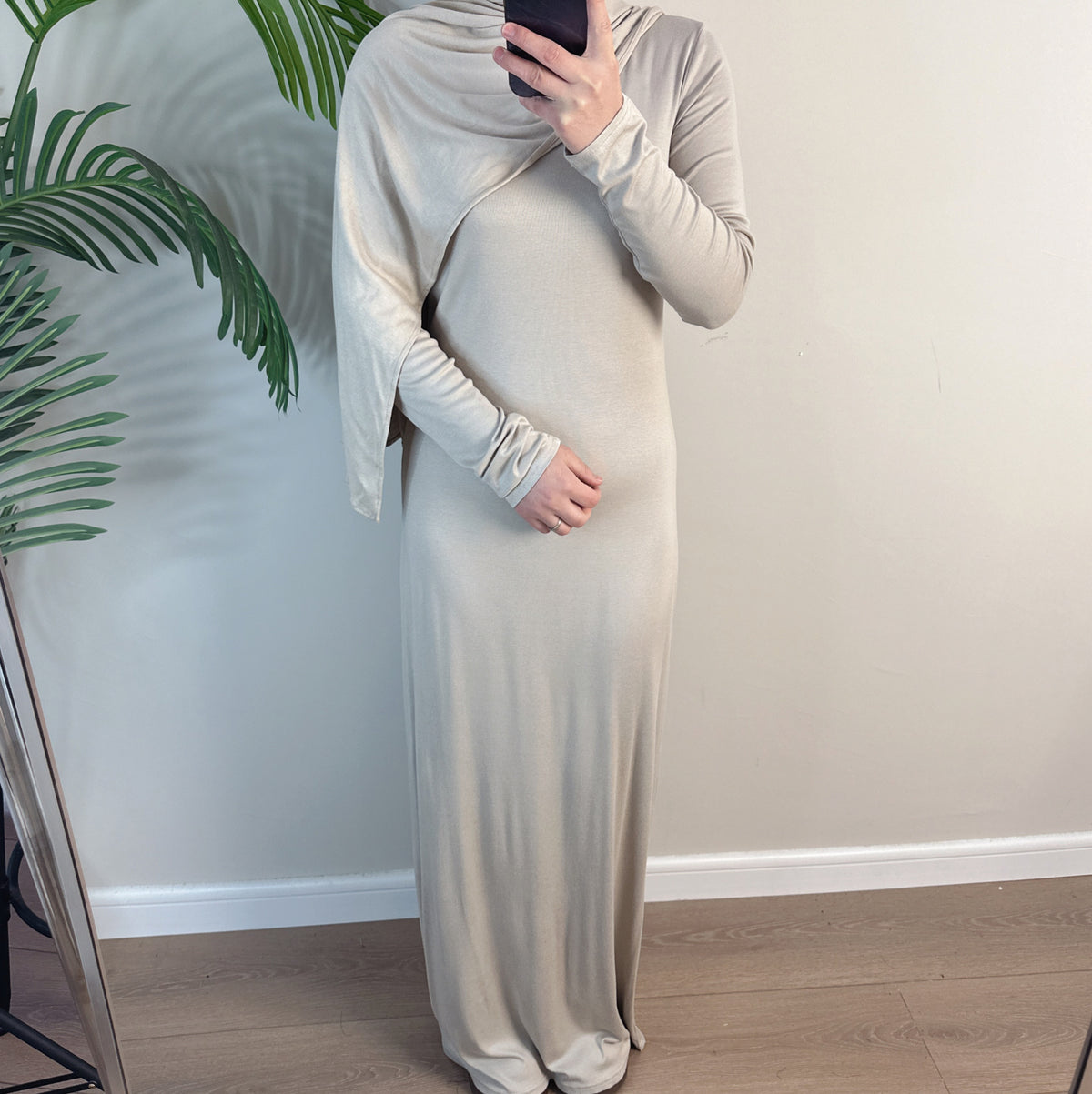 Modal Cotton Abaya Dress — Plain Solid Long Sleeve Maxi, Hij | side view | Maha The Label modest fashion
