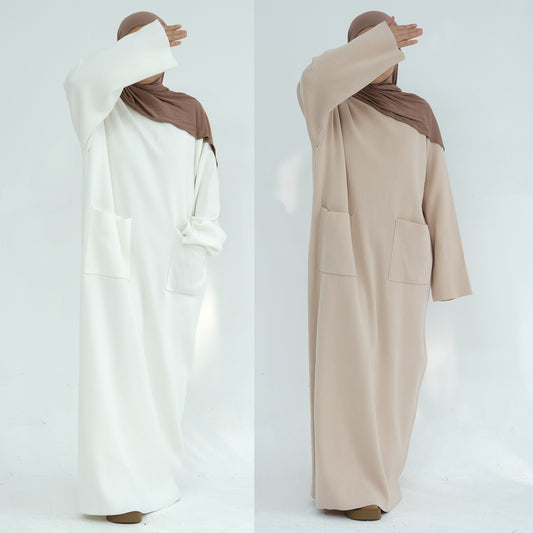 MH78 Winter Abaya with Pockets – Belted, Long Sleeve Modest Islamic Dress
