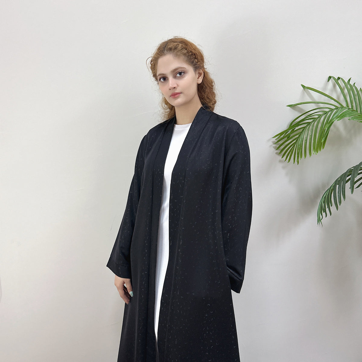 3D Jacquard Abaya – Elegant Belted Dress or Open Abaya | full length view | Maha The Label modest wear